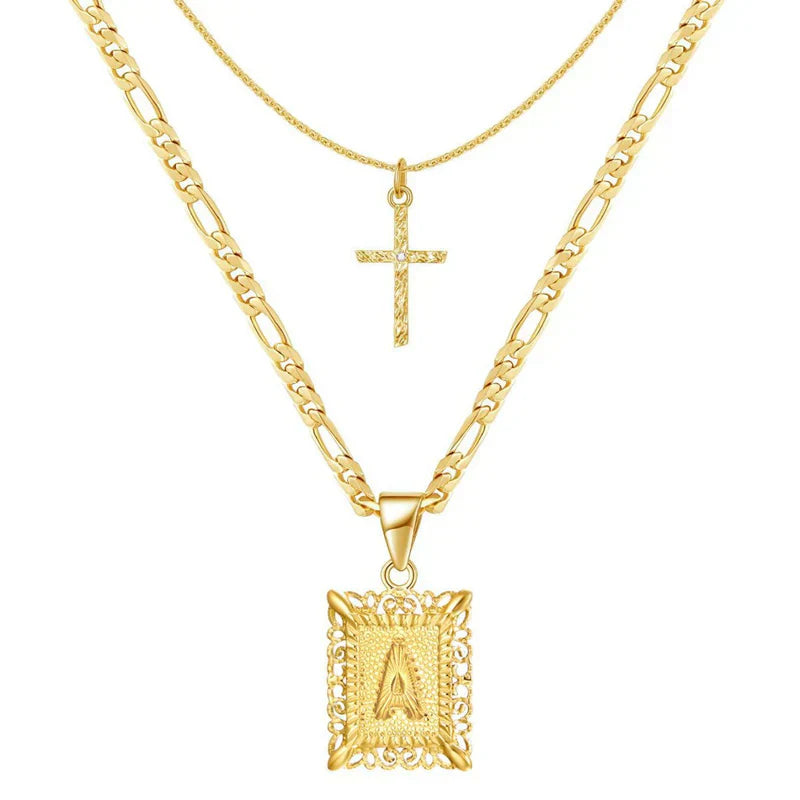 Collier croix initiale ensemble | or