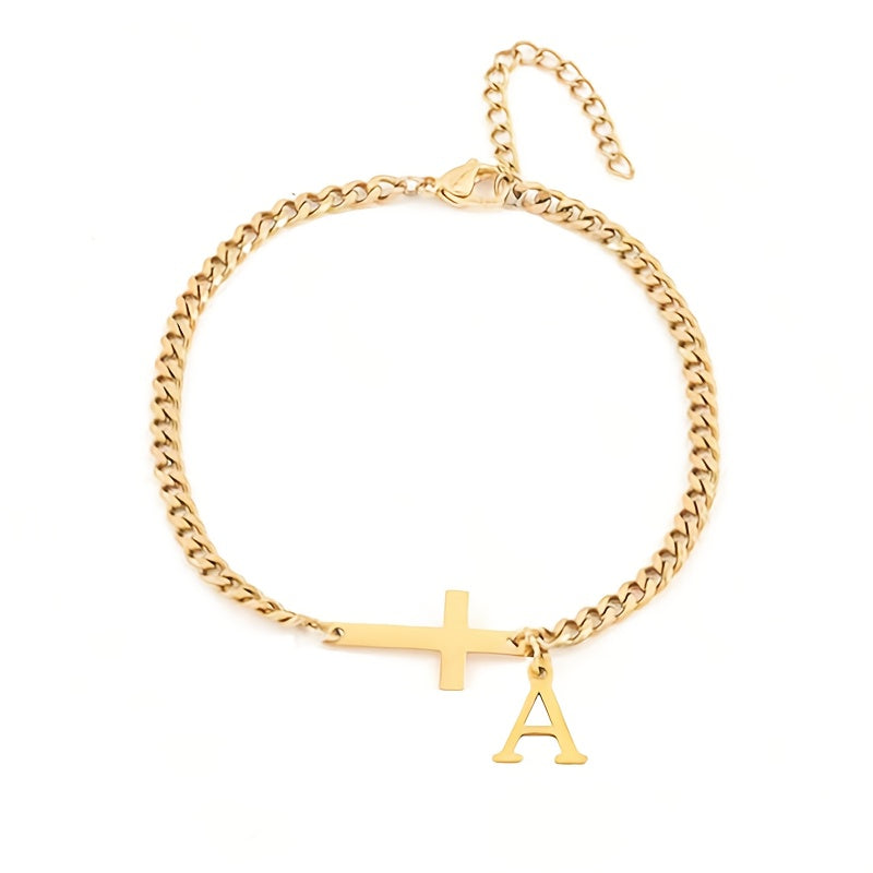 Bracelet initiale croix | or