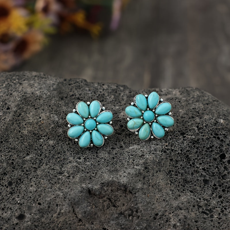 Puces Serelith turquoise pétale | or blanc