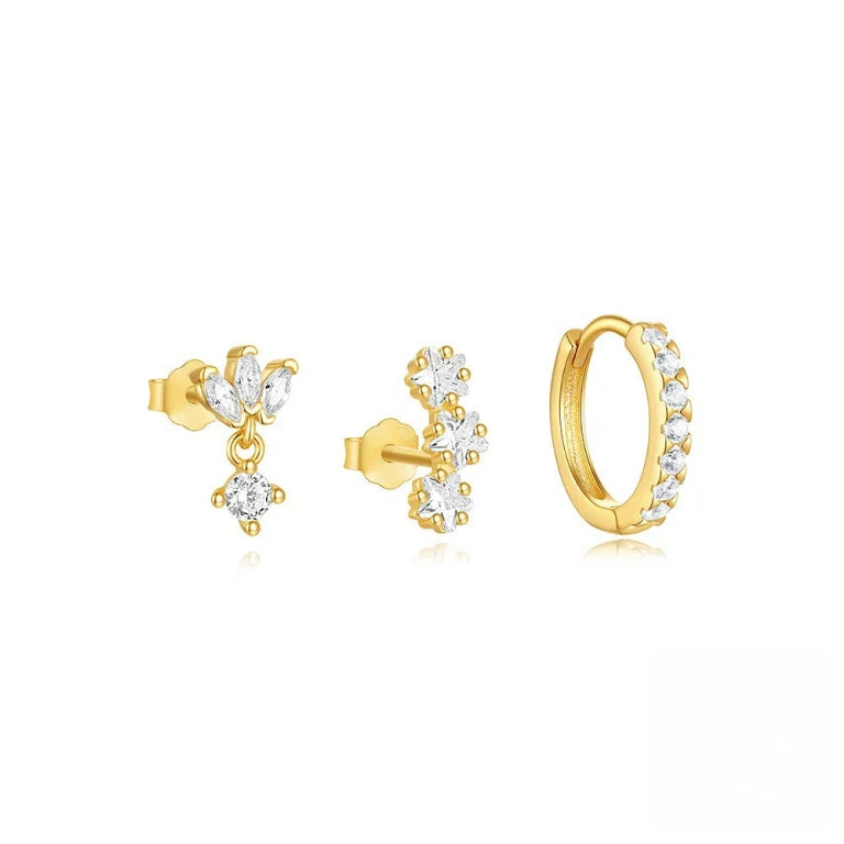 Lot de boucles trio Mila Essentials asymétrique | or