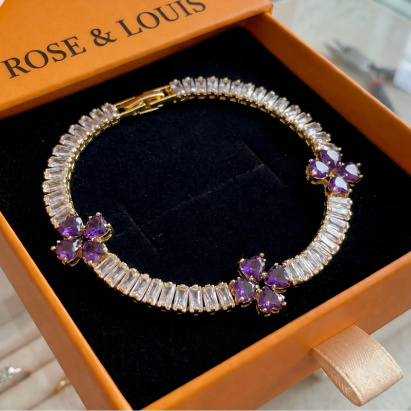 Bracelet améthyste trèfle cœur | or