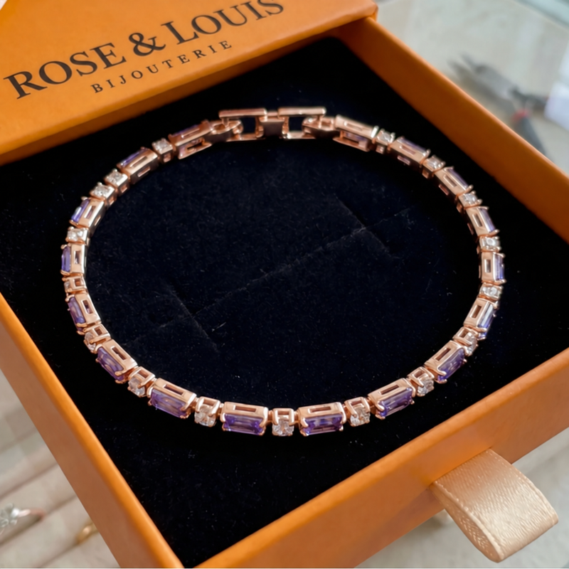 Bracelet améthyste prisme tennis | or rose