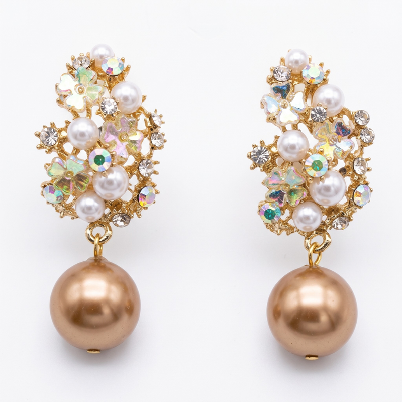 Boucles élégant fleur perle | or