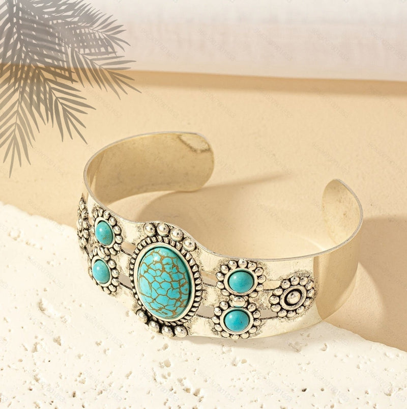 Bracelet Seren turquoise manchette | or blanc