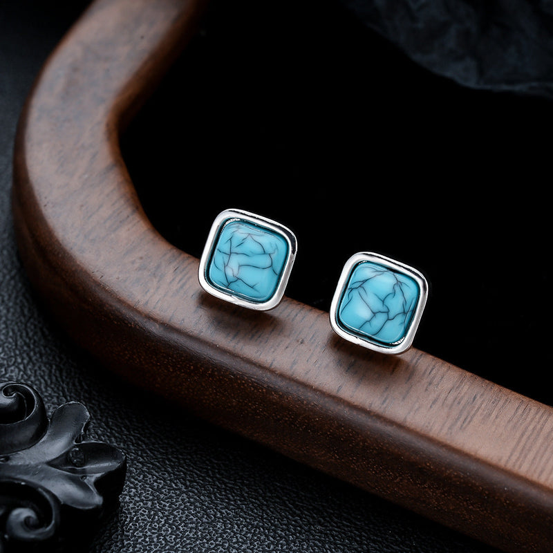 Puces turquoise carré | or blanc