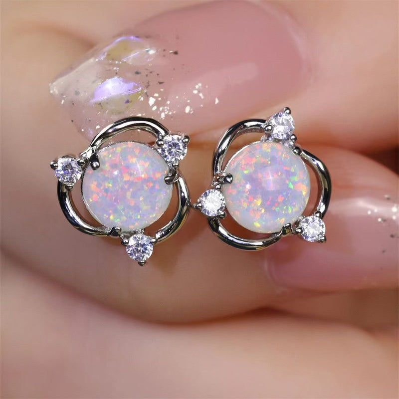 Puces opale trio | or blanc