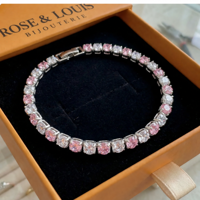 Bracelet saphir rose duo tennis | or blanc