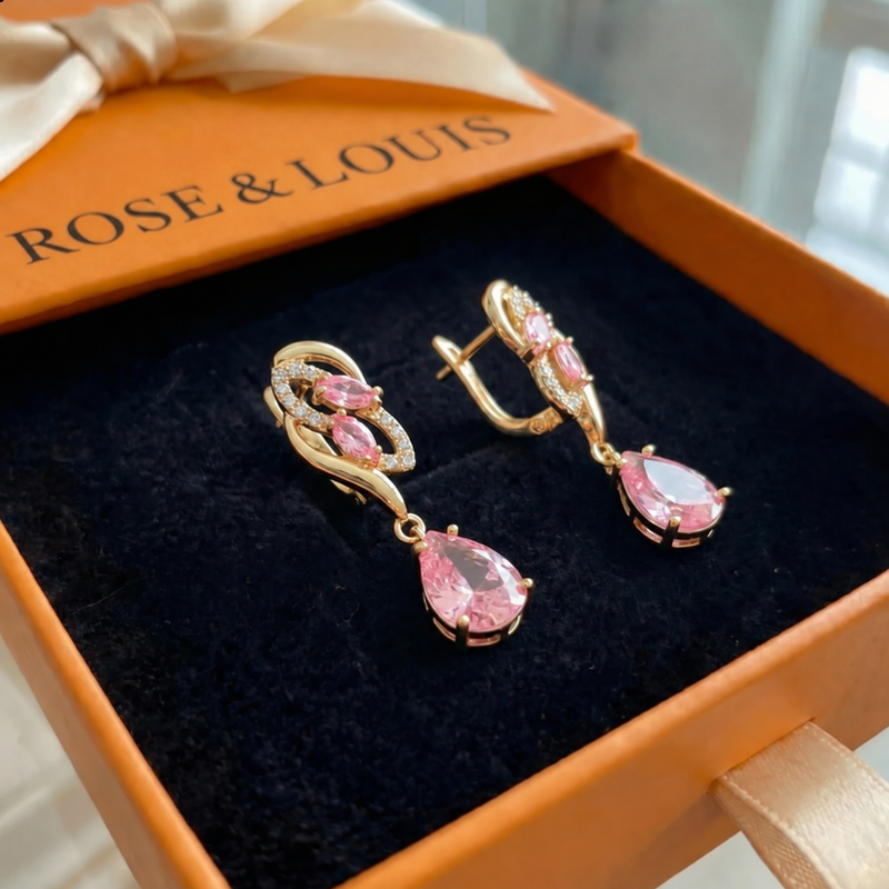 Boucles pendantes saphir rose éclat | or