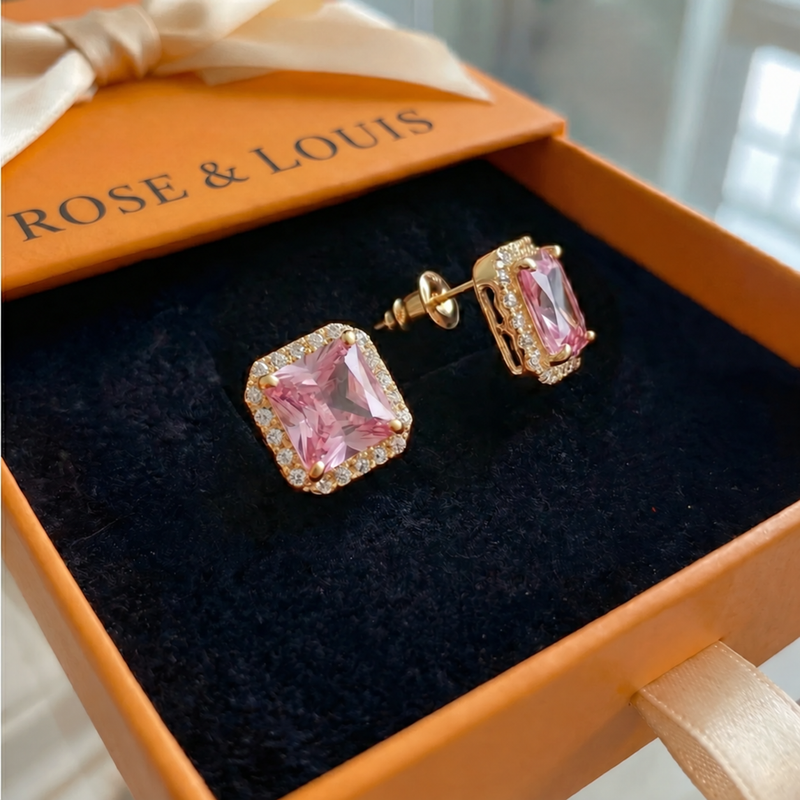 Puces saphir rose pavé | or