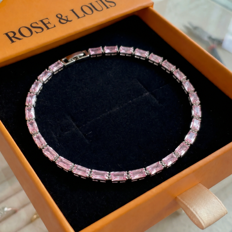 Bracelet saphir rose prisme tennis | or blanc