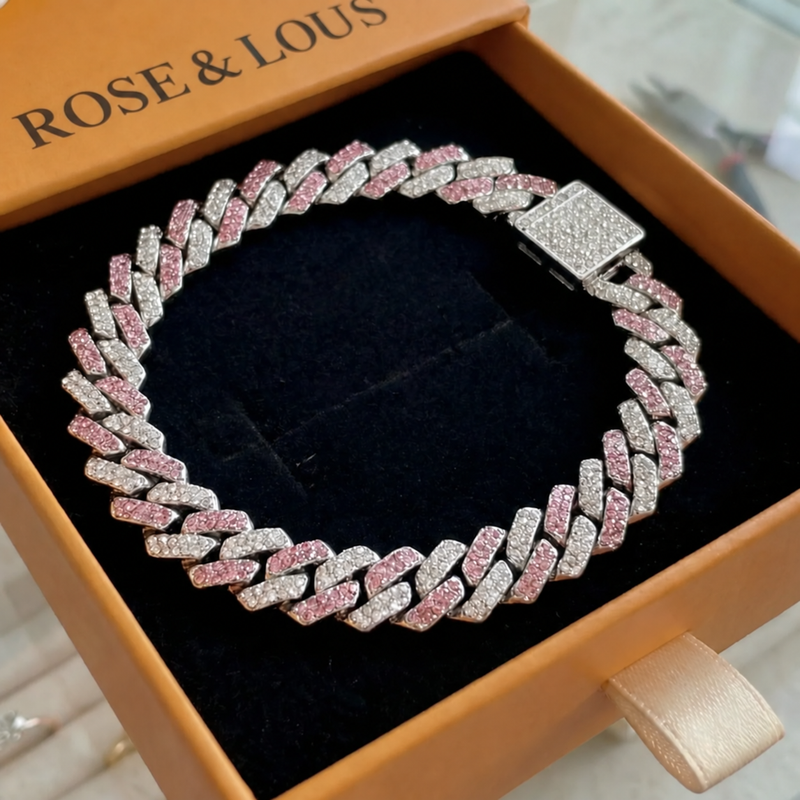 Bracelet rose reflet cubain | or blanc