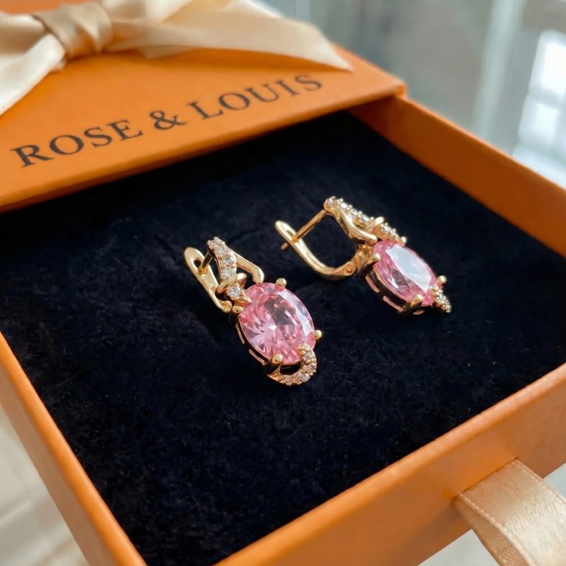 Boucles pendantes rose Dawn | or