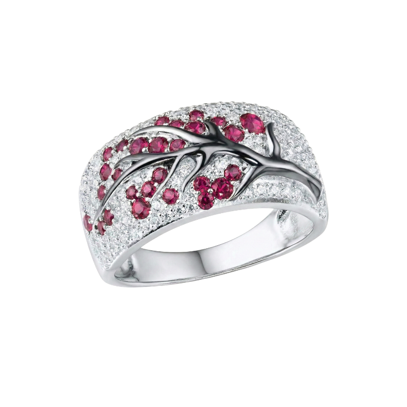 Bague rubis floraison Tree | or blanc