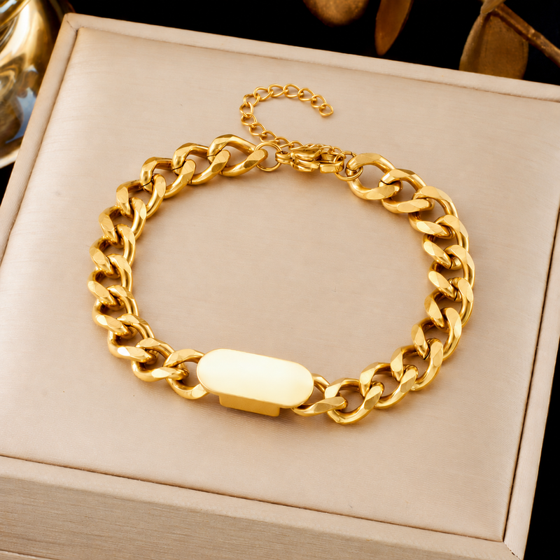Bracelet cubain chaîne Tag | or