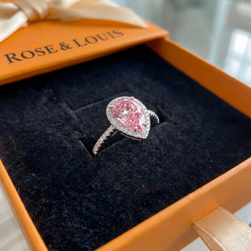 Bague goutte saphir rose | or blanc