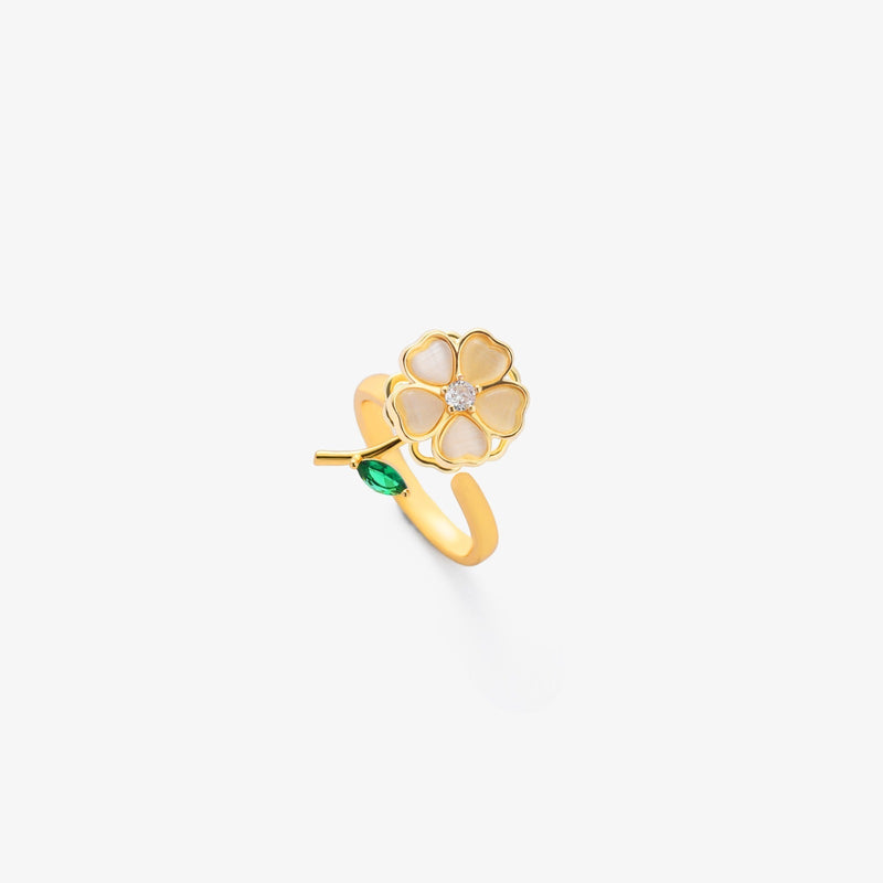 Bague émeraude feuille fleur pivotant | or
