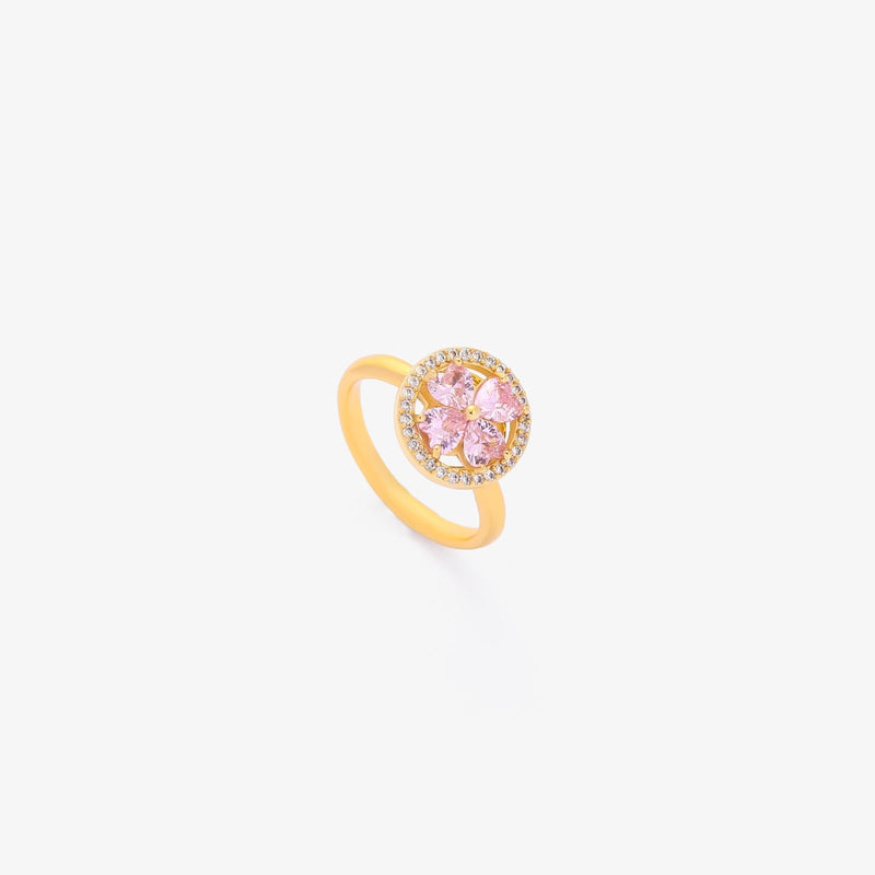 Bague rose cœur fleur pivotant | or