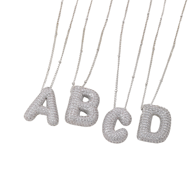 Collier bulle lettre initiale ensemble | or blanc