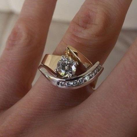 Bague ancien irrégulier or et argent zircone | or bicolore
