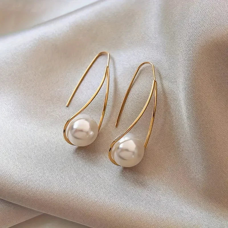 Boucles pendantes élégant perle | or