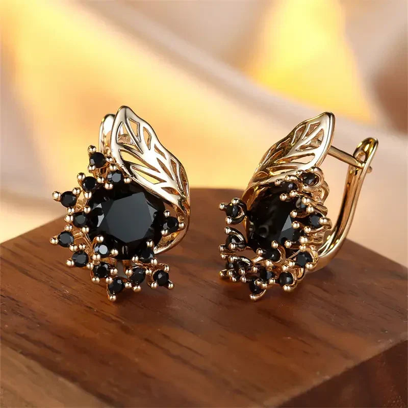 Boucles noir zircone doré | or