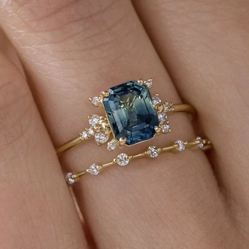 Lot de bagues cristal bleu Shine | or