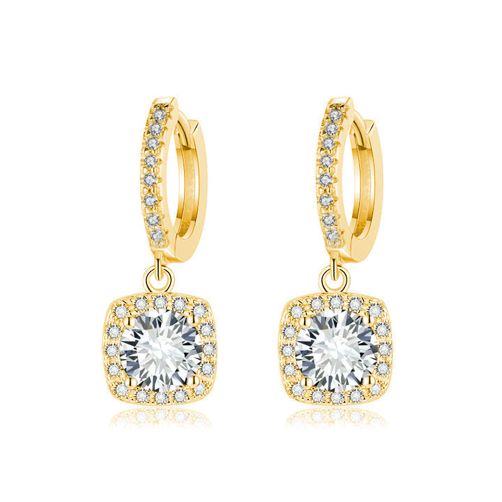 Boucles pendantes carré halo | or
