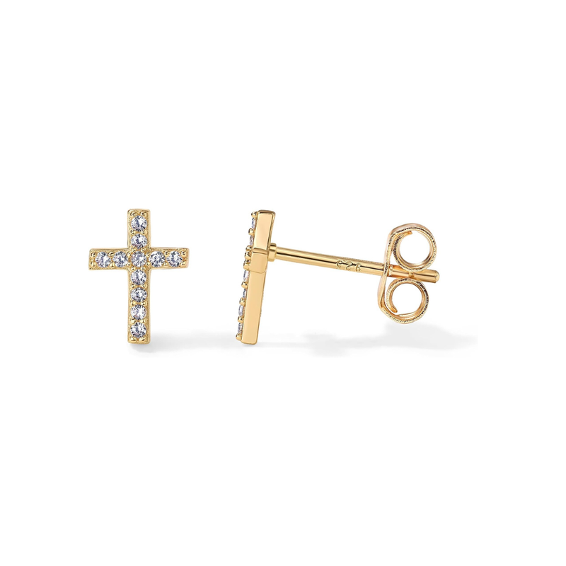 Puces pavé croix | or