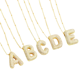Collier bulle lettre initiale ensemble | or blanc