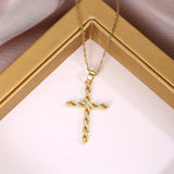 Collier cristal torsade croix | or