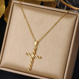 Collier cristal torsade croix | or