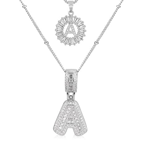 Collier pavé lettre initiale ensemble | or blanc