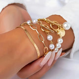 Lot de bracelets chic or 4 pièces serpent, perles & mailles | or