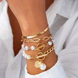Lot de bracelets chic or 4 pièces serpent, perles & mailles | or