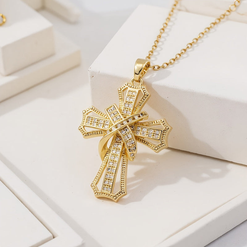 Collier rayonnant croix pendentif | or