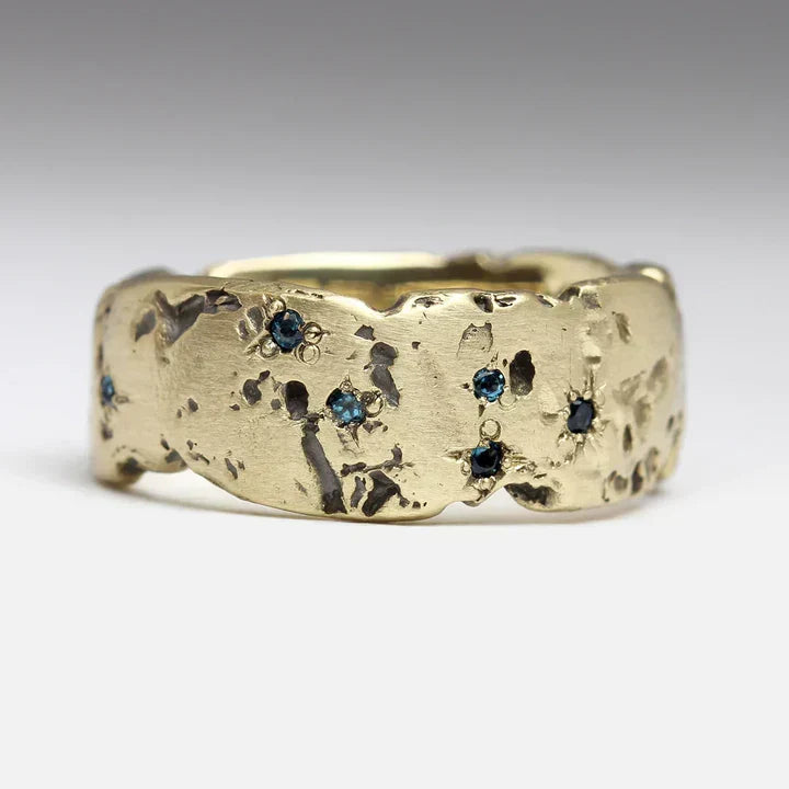 Bague ancien doré forgé bleu incrusté cristal | or