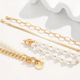 Lot de bracelets chic or 4 pièces serpent, perles & mailles | or
