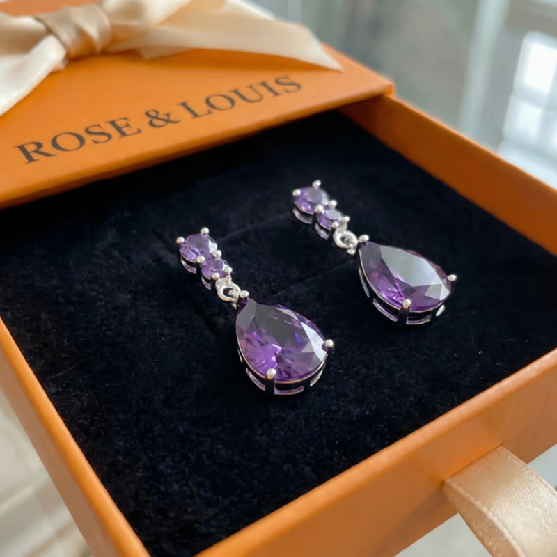 Boucles améthyste Dewdrop | or blanc