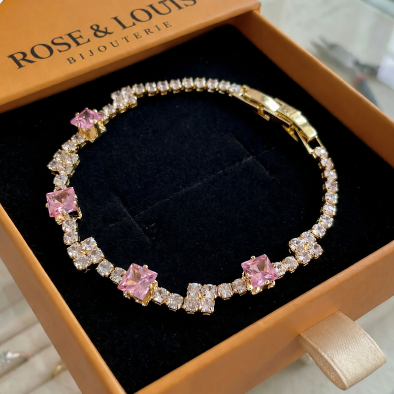 Bracelet rosé Squares tennis | or