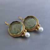 Boucles ancien arrondi vert pierre perle | or blanc