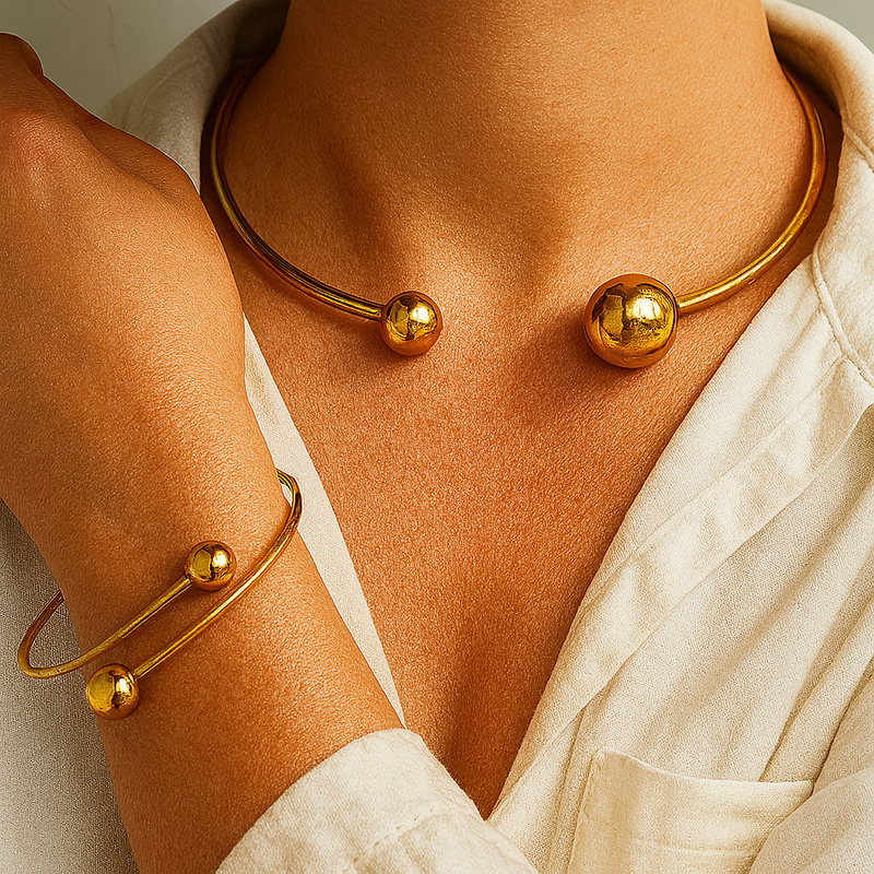 Lot de bracelets minimaliste éclat ras-de-cou & manchette | or