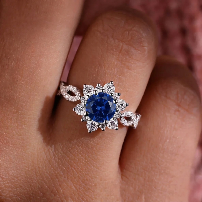 Bague cristal saphir fleur | or blanc