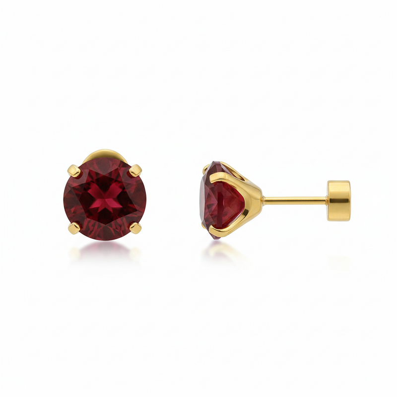 Puces rubis rond | or