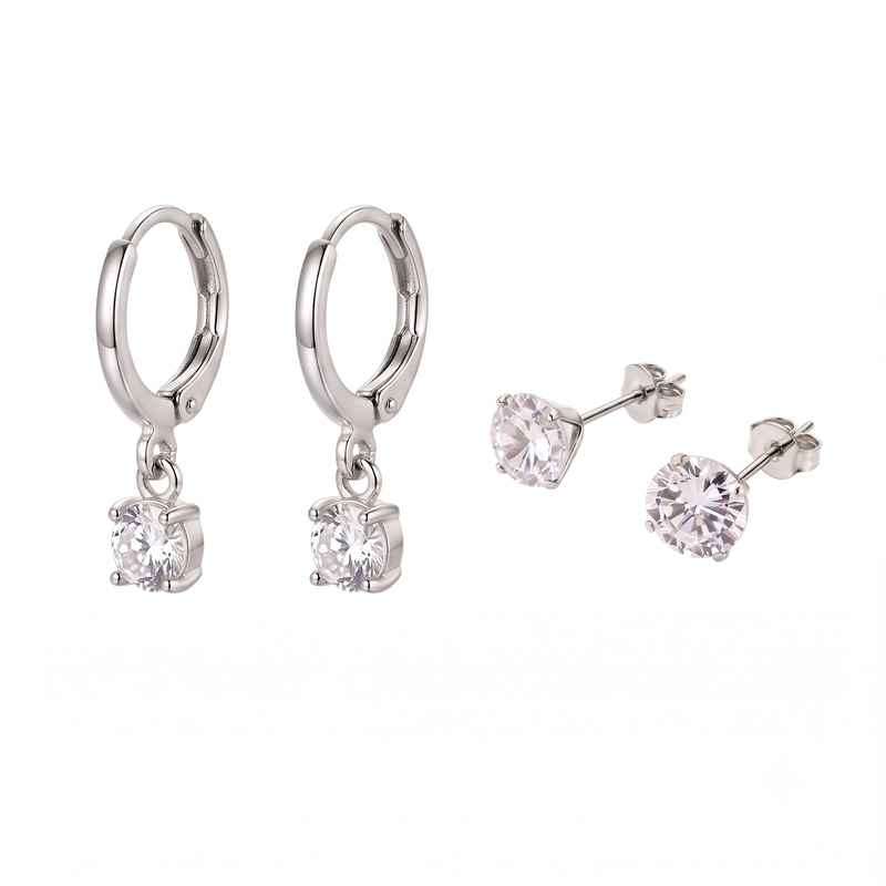Lot de boucles Larmes de Lune pierre | or blanc