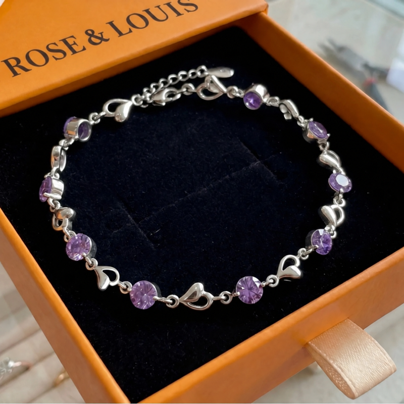 Bracelet cœur breloque améthyste | or blanc