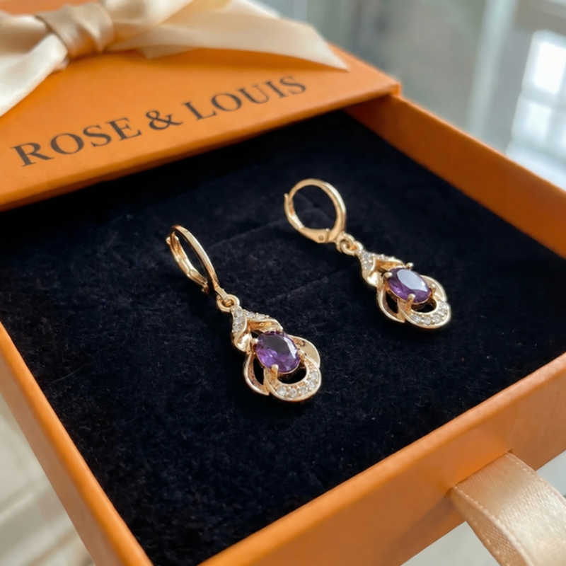 Boucles clair de lune améthyste goutte | or rose