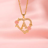 Collier floral breloque initiale | or