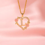 Collier floral breloque initiale | or