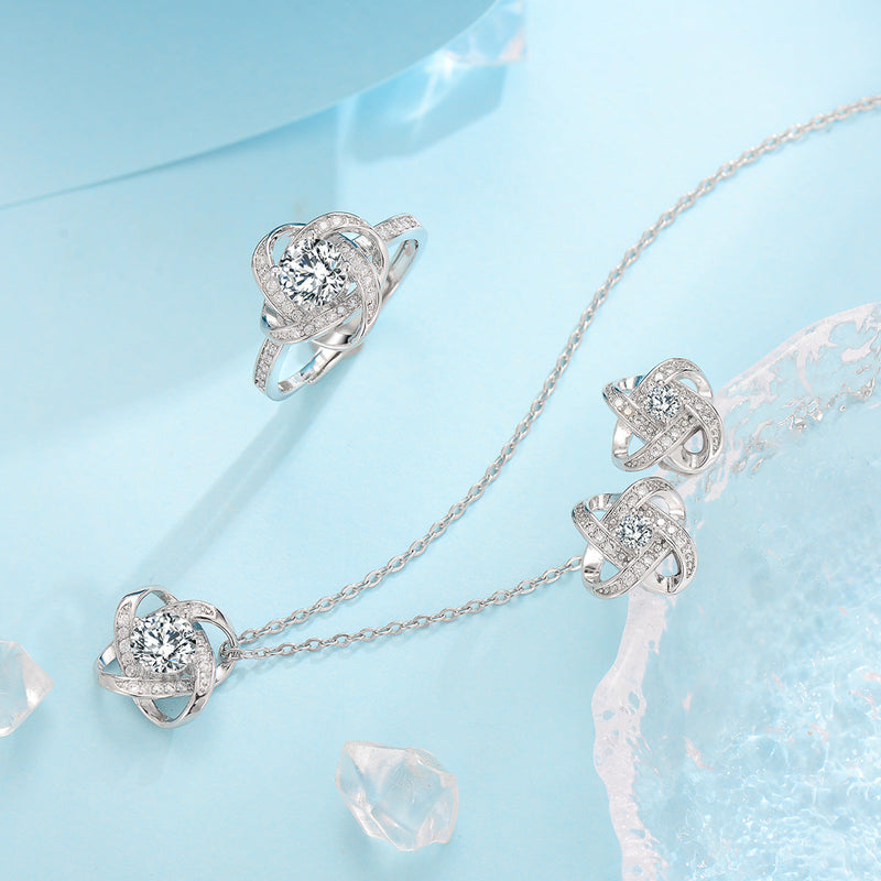Ensemble Fleur de Givre trèfle nœud | or blanc
