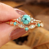 Lot de bagues Aureva turquoise couronne | or